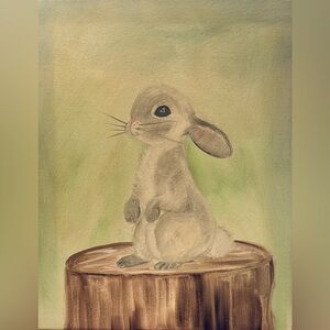 Charming Gray Bunny Art Painting